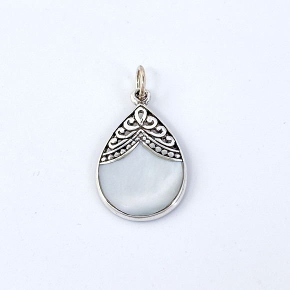 Vintage ATI Sterling Silver 925 Mother of Pearl Teardrop Pendant - Picture 2 of 6